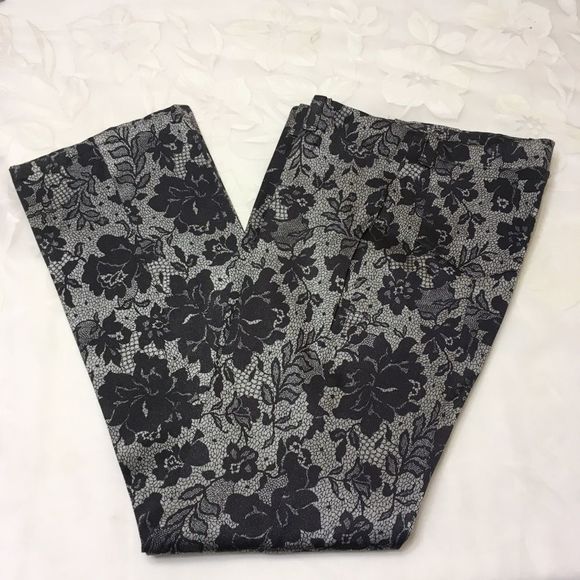 Y2K View Brand Black & Silver Jean Style Floral Pants - Picture 4 of 7